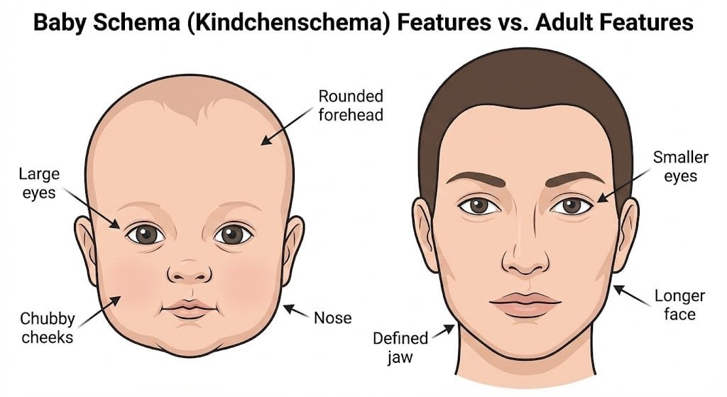 Baby schema features vs adult face comparison explaining cuteness aggression triggers