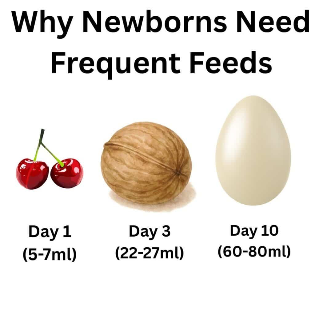 Newborn stomach capacity size comparison cherry walnut egg