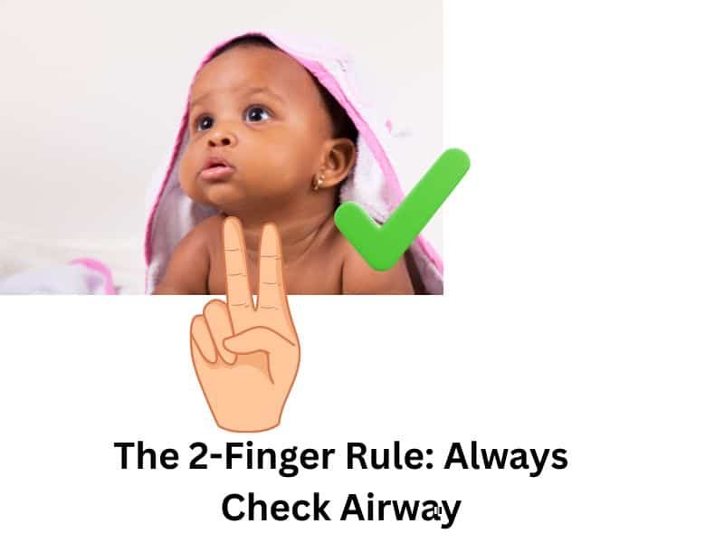 Parent performing 2-finger safety check on baby neck to prevent asphyxia