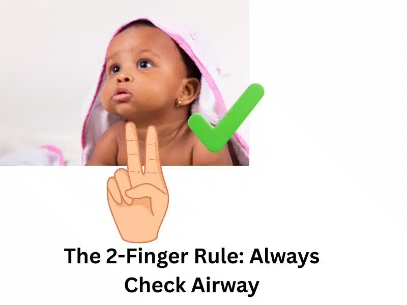 Parent performing 2-finger safety check on baby neck to prevent asphyxia