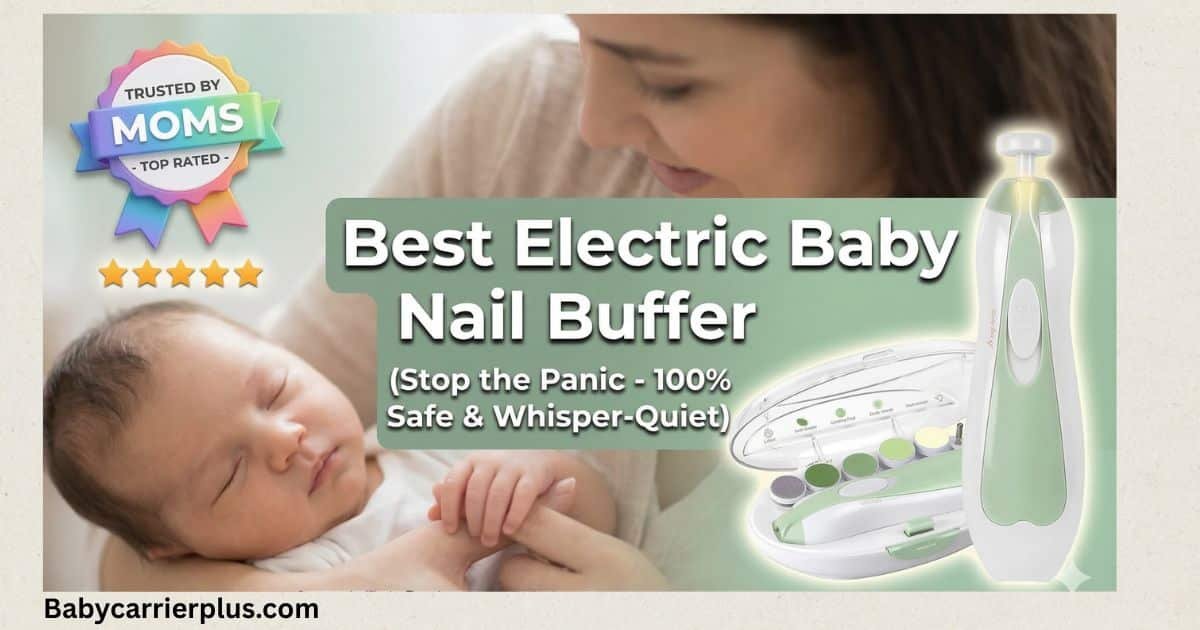 Mother safely trimming sleeping newborn's nails using the best electric baby nail buffer
