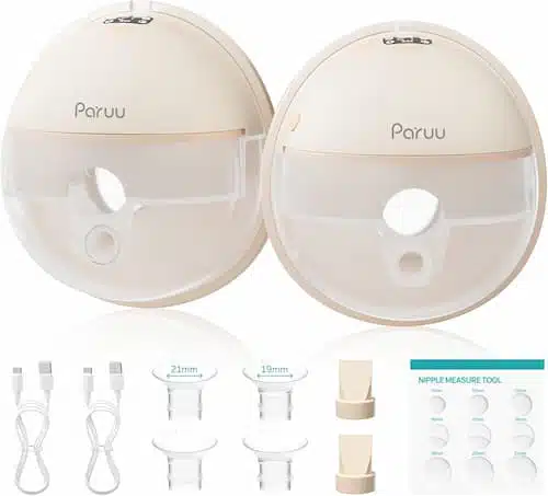 Paruu Hands Free Wearable Breast Pump P16 2-pack with flange inserts on a white background.